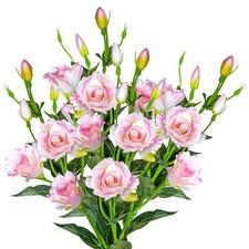 Eustoma Pink Roses Artificial Flowers Silk Bouquet 30  Stems, Bulk 4pcs