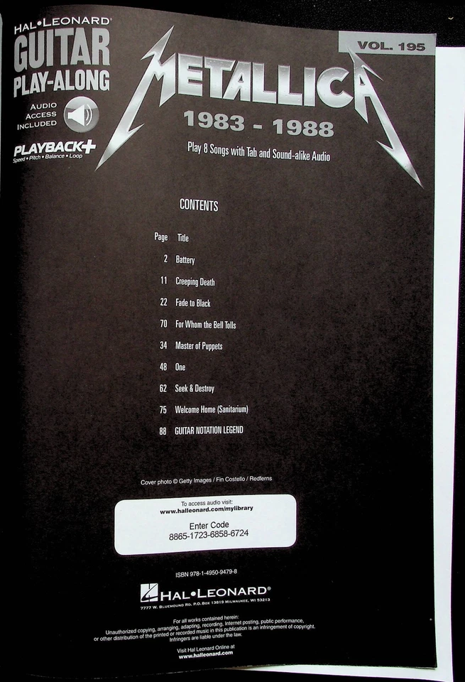 Metallica 1983 - 1988 Guitar Tab Vol 195 Sheet Music Song Book - Image 2 of 4
