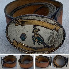 vintage stamped tooled leather western belt the name Jenny barrel racing buckle