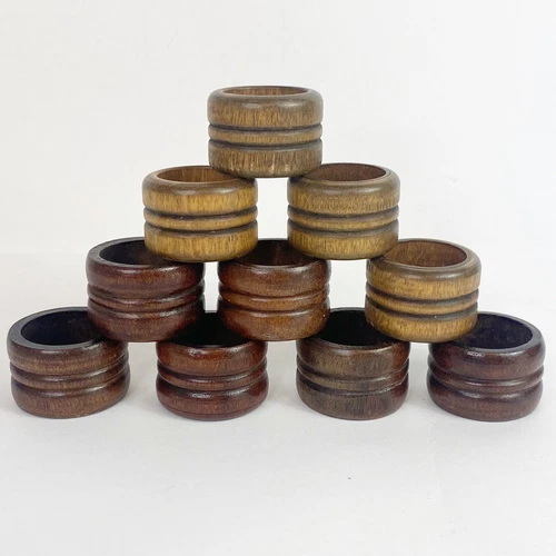 Set of 6 Wood Napkin Rings Wooden Round Holders