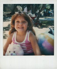 Old Vintage Photo COLOR POLAROID HAPPY SMILING GIRL IN PARK CARE BEAR BEACHBALL