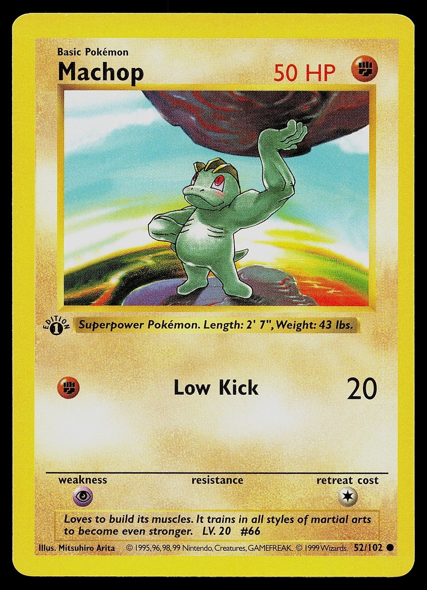 Pokemon Card - Machop Base Set (Shadowless) 52/102 Off Center