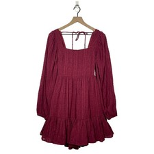 Lulus Mini Skater Dress Womens Size Medium Burgundy Only You and I Tie Back Boho