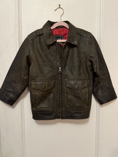 GAP Kids Unisex Black Leather Jacket Lined Size XS (4) - Picture 2 of 10