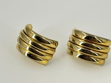 Vintage Gold Tone Tubular Chunky Hoop Post Earrings Post Polished 1980s