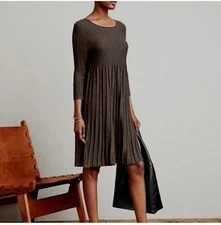 EILEEN FISHER Brown Dress Size S US 6 Ribbed Italian Wool Minimalist MIDI Luxury