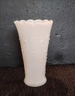 Vintage Hobnail Milk Glass Scalloped Edge Round Vase