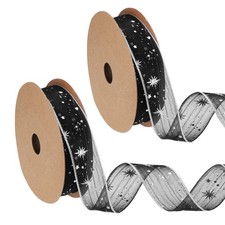 2 Roll Organza Star Ribbon Wired 1 Inch Wide 20 Yards Black