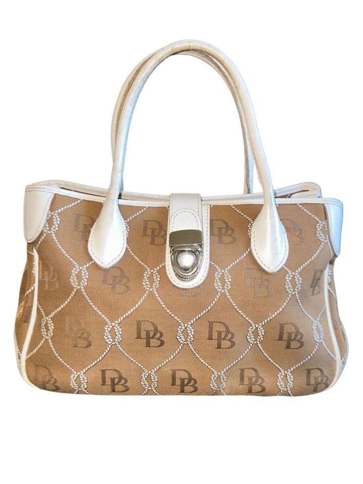 Dooney & Bourke Tan and White Nautical Rope DB Monogram Satchel