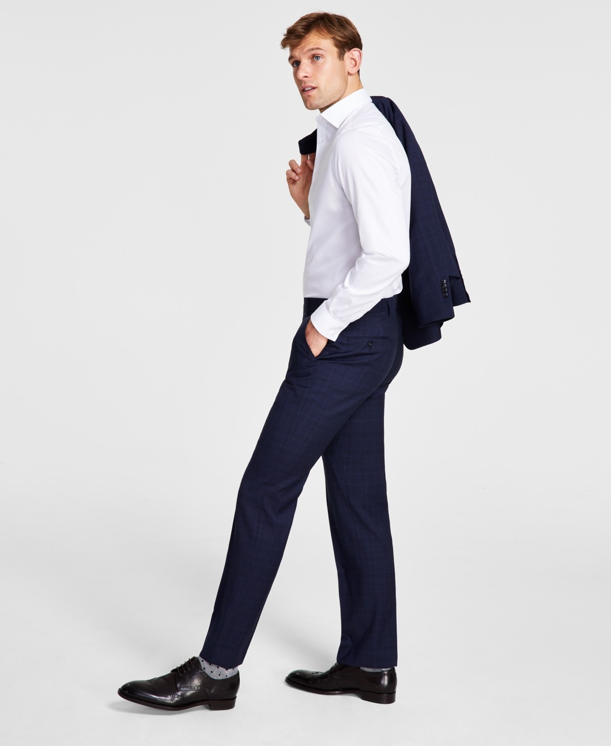 Michael Kors Mens Classic fit Dress Pants 38 30 Navy Blue Plaid Stretch Wool 9290₽