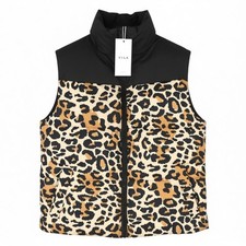 VILA Maja High Collo Gilet Donna EU44 Nero Disegno Leopardato Imbottito Foderato