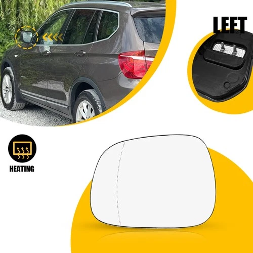 Heated Convex Left Driver Side Mirror Glass for BMW X3 F25 2010-2014 51162991659