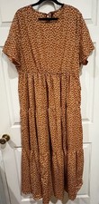 Shein Women's 4XL Floral Short Sleeve Tiered Maxi Dress Mustard Golden Color