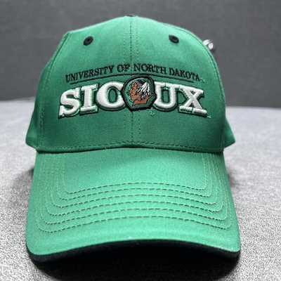 #ad North Dakota Fighting Sioux Hat Cap Strap Back Mens Green NCAA Hockey Y2K Logo $34.97