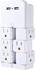 6-Outlet Extender with Swivel Outlets, 2 USB Ports, Grounded Wall Tap, Built-In