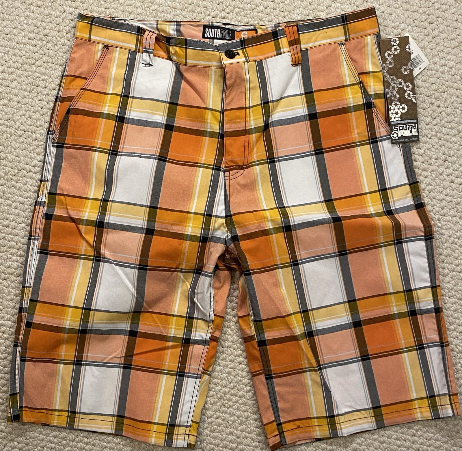 Southpole Mens Size 40w NWT Shorts Orange Plaid 14