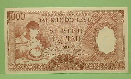 1958 Indonesia 1,000 Rupiah Banknote P-61 • Uncirculated 🇮🇩 - Afbeelding 3 van 5