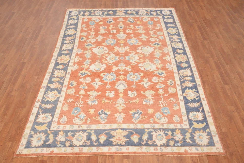 Vegetable Dye Oushak Area Rug 7x10 Ft Handmade Orange Transitional Wool Carpet - Image 2 of 4