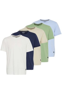Blend 5er Pack Regular Fit Baumwoll Stretch T-Shirts - Weiß, Marine, Beige, Grün & B