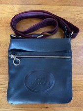 New Lacoste Chantaco Blue Leather Crossbody Bag Adjustable Stripe Strap Dust Bag