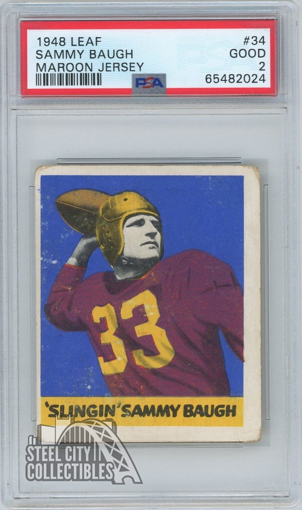 "Slingin" Sammy Baugh 1948 Leaf Maroon Jersey Rookie Card #34 PSA 2 Good