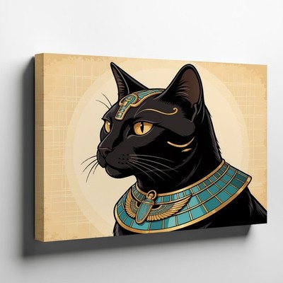 Black Cat Egyptian Goddess Canvas Wall Art Print Ancient Mythology Decor