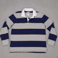 Vintage Lands End Rugby Shirt Mens L Blue Yellow Striped Cotton Y2K Prep Ivy