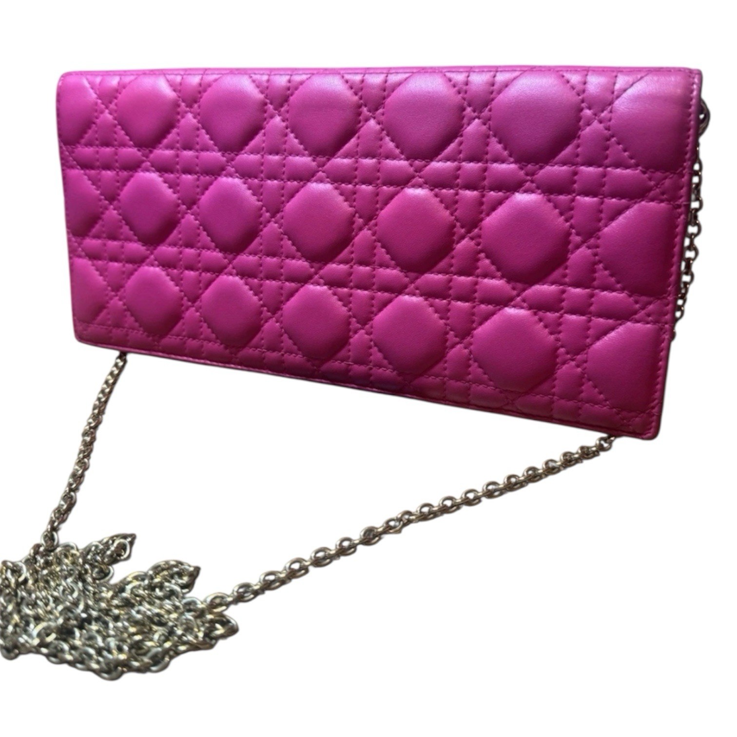 Dior Fuchsia Quilted Cannage Leather Lady Dior Clutch with Chain Strap  