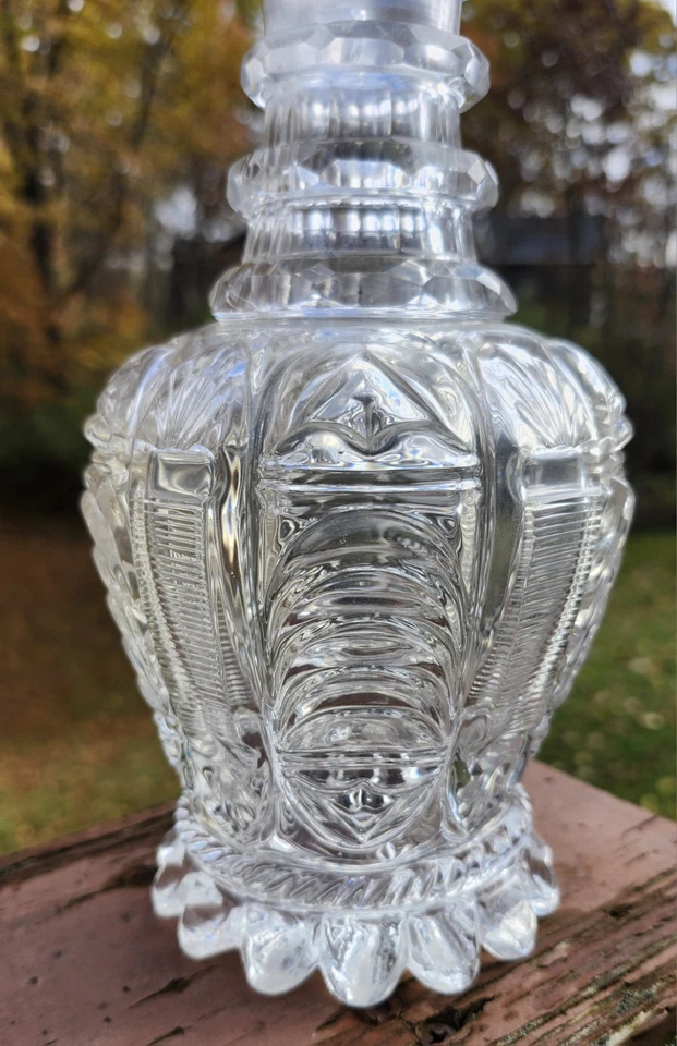 Decantador de garrafa de licor de vidro corte soprado francês antigo - Imagem 3 de 4