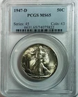 1947 D  Walking Liberty Half Dollar PCGS MS65 - Great Luster  - Beautiful Coin