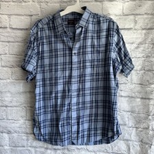 PREOWNED UNTUCKIT SHORT SLEEVE BLUE PLAID MENS BUTTON DOWN SIZE XL