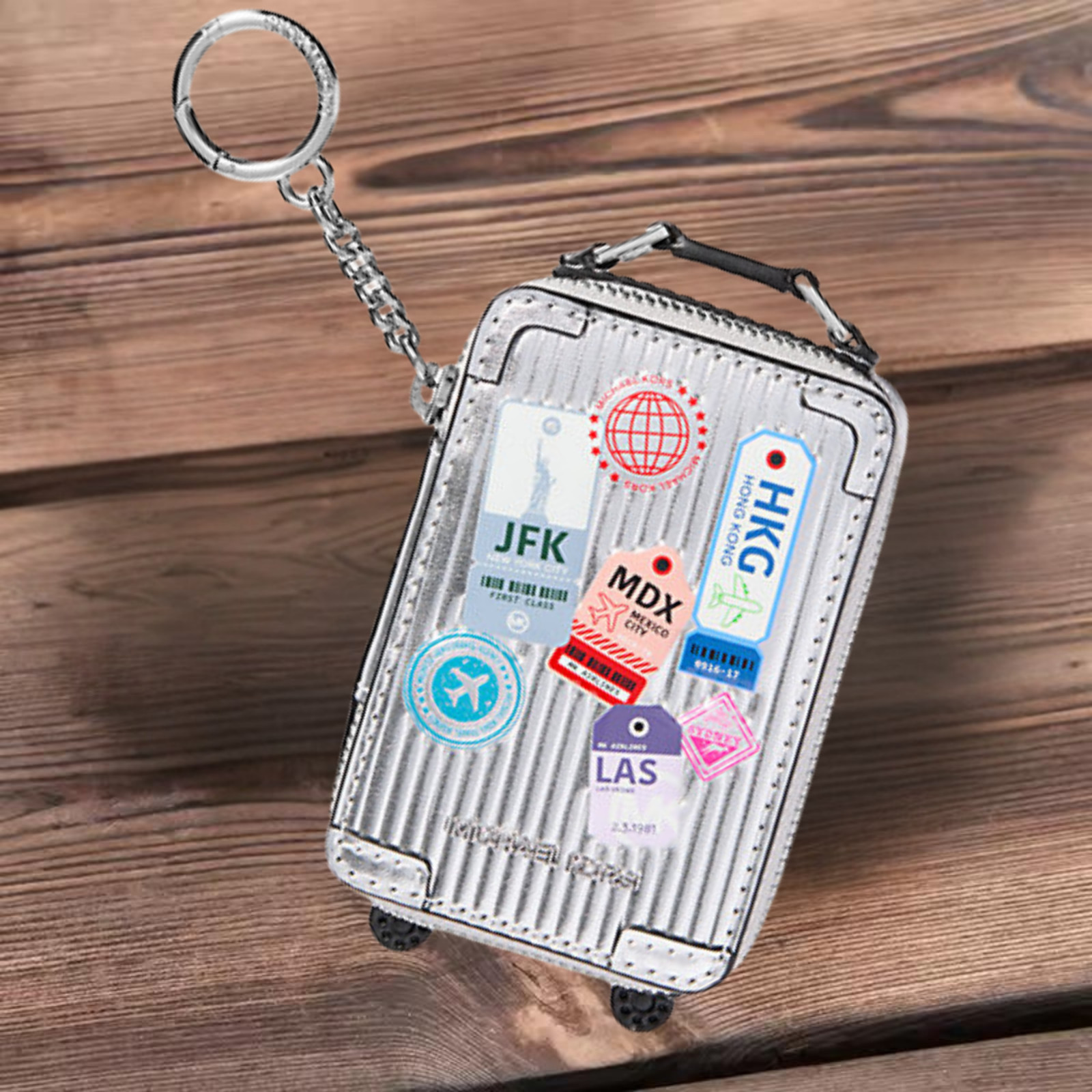 Michael Kors Giftables Trolley Suitcase Key Fob Bag Charm Silver