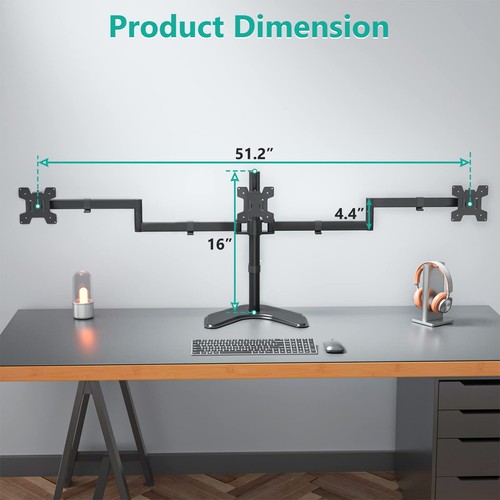 Triple Monitor Stand, Free Standing Three LCD Monitor Fully Adjustable Desk M... - Afbeelding 4 van 8