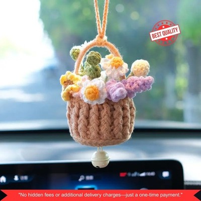 Handgefertigter gehäkelter Mini Blumenkorb - gestrickter Autospiegel hängendes Accessoire Geschenk