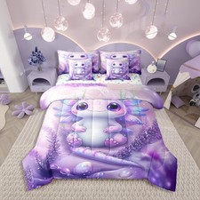 Cute Axolotl Queen Comforter Set for Kids Boys Girls,Purple Ocean Animal Bed ...