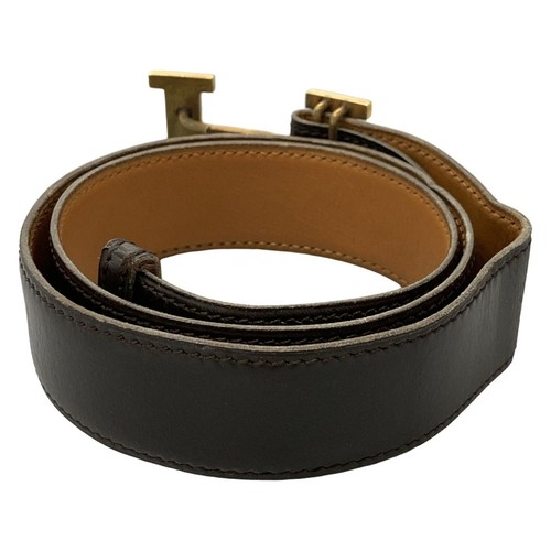 Auth HERMES H Belt - Dark Brown Gold Leather Hardware Belt - Picture 2 of 5