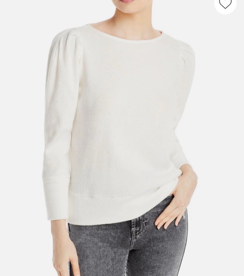 Karl Lagerfeld Paris Womens Knit Ribbed Puff Sleeve Crewneck Sweater Sz M