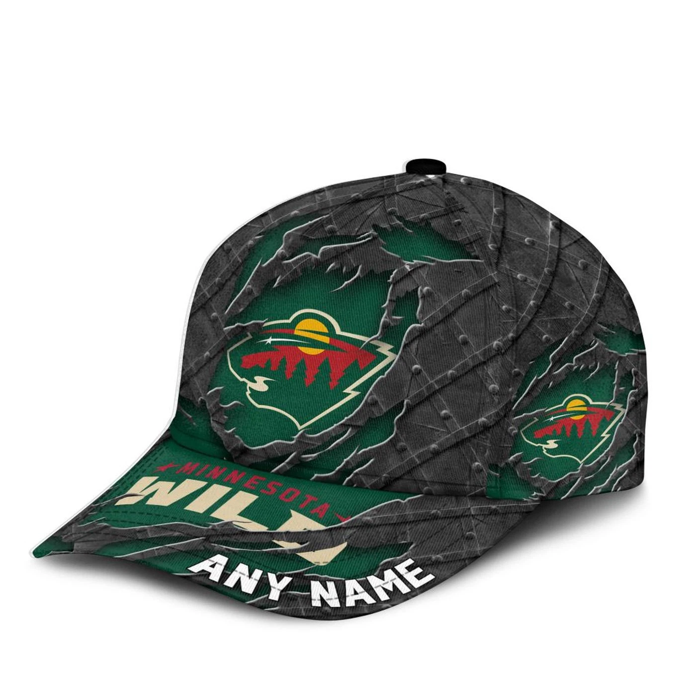 Minnesota Wild Personalized Name Black Metal Design Classic Cap