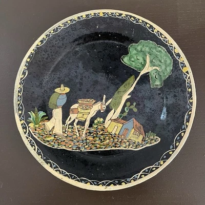 Tlaquepaque Vintage c.1920-30 Mexican Hand Made/Painted Plate 9 1/2” Authentic - Image 1 of 4