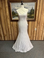 Colors Dress 2281 White Lace Beaded Mermaid Halter Wedding Dress Size 10
