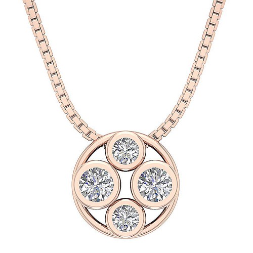 Natural Diamond I1 G 0.45 Ct Circle Pendant Necklaces Bezel Set 14K Rose Gold
