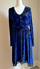 VERA WANG NWT Women's BURNOUT BLACK & BLUE VELVET Dress Whimsigoth Witchy Sz L