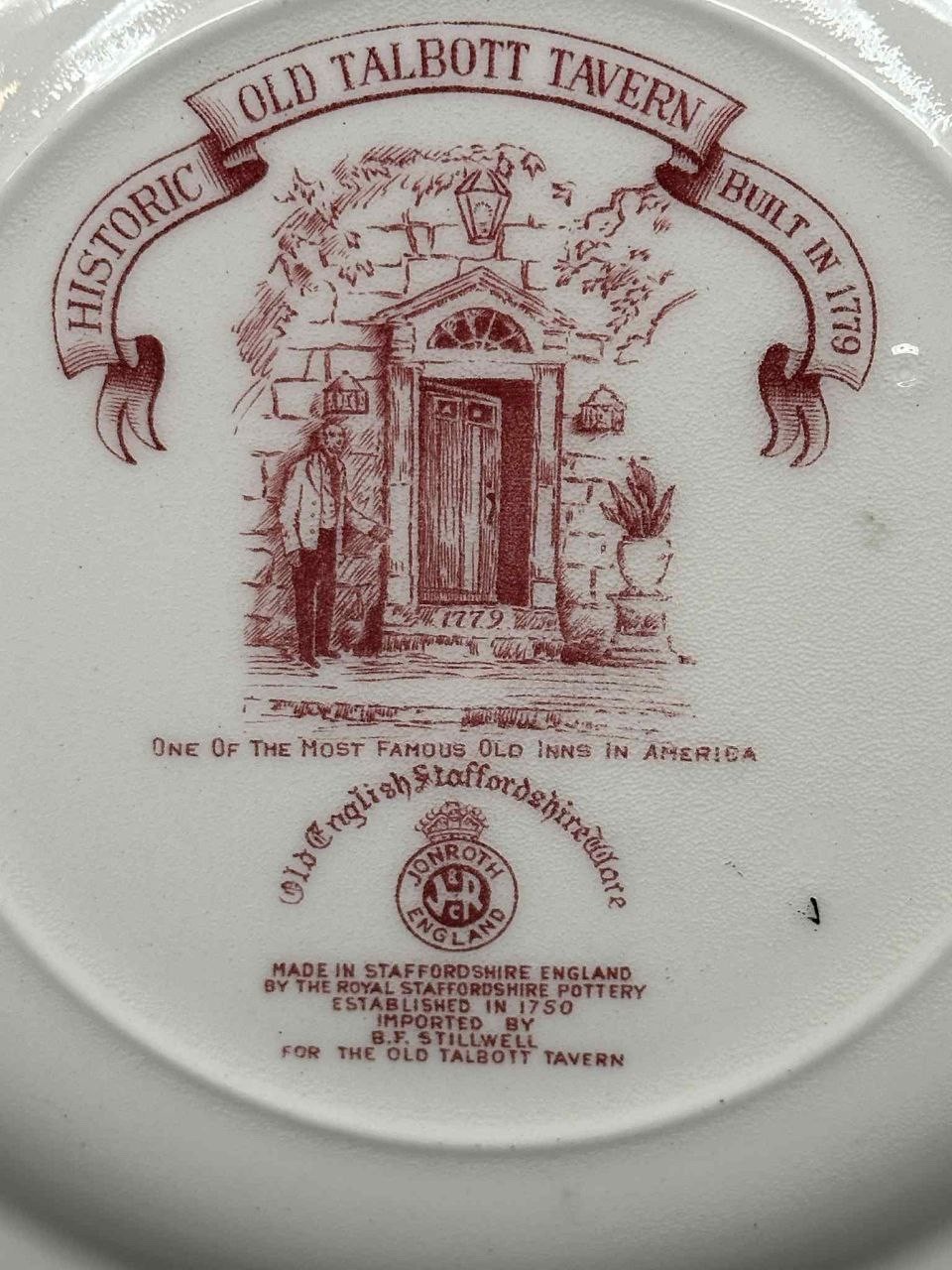 Royal Staffordshire Jonroth 10" Pink Transferware Plate Old Talbott Tavern KY