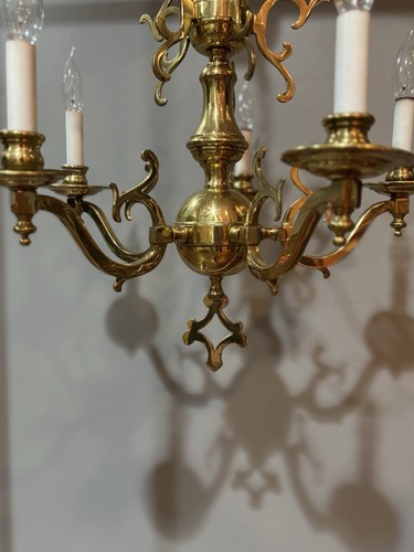 Vintage Chandelier Solid Brass Ornate Williamsburg Scrolled Arms Dutch Flemish - Picture 3 of 13
