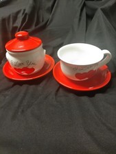 SERVIZIO " I LOVE YOU " ANNI 80 TAZZA DA THE O CAPPUCCINO E ZUCCHERIERA 