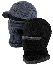 2 Pieces Winter Knitted Balaclava Hat Warm Cycling Face Covering Black, Gray