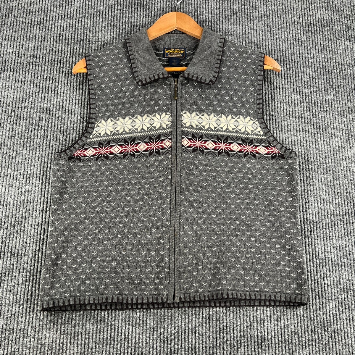 Woolrich Sweater Vest Womens Large Gray Fair Isle Zip Front Knit
