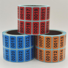 Inventory Number Labels, 3 Rolls 1-1000, 20X10Mm Self-Adhesive Stickers, Red Blu