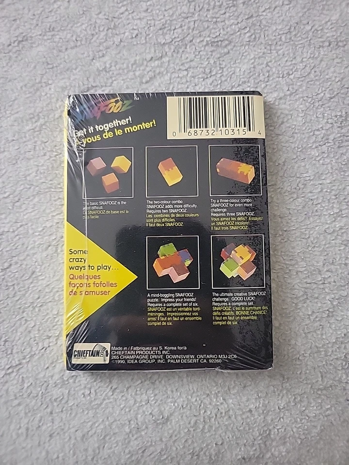 Cubo rompecabezas de espuma Snafooz vintage años 90 amarillo nuevo en paquete Foto 2 de 4