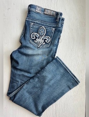 Grace In LA Women's Fleur De Lis Embroidered Pockets Bootcut Stretch Jeans 
